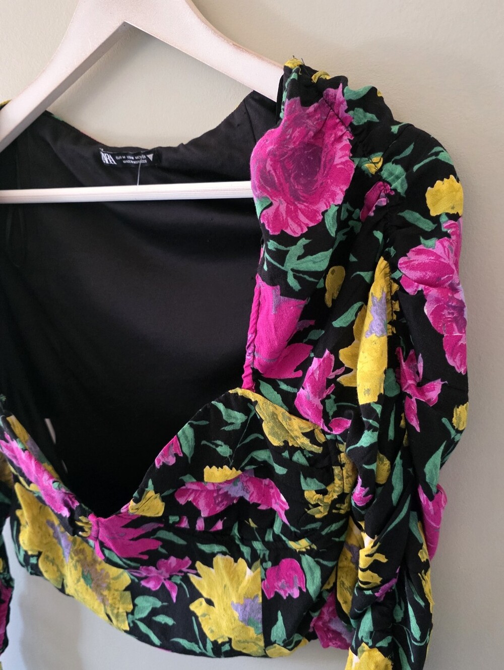 NWOT Zara M Romantic Coquette Girl Feminine Floral Ruched Sweetheart Crop Top - Picture 10 of 15